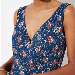 LOFT Beach/Summer Floral Tie Cuff Jumpsuit